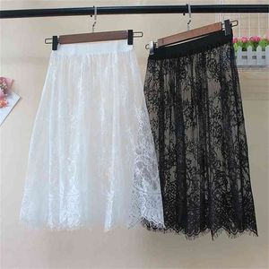Wholesale short black tulle skirt resale online - Summer Women Lace Skirts Fashion Solid Casual Mesh Tulle Hollow Out Short Pencil Elegant Elastic Black White