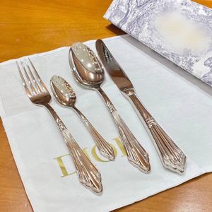 Wholesale restaurant forks resale online - Luxury dinnerware Sets Signage knife fork and spoons pieces set classic stainless steel material for home gift family dinner hotel restaurant party cafe