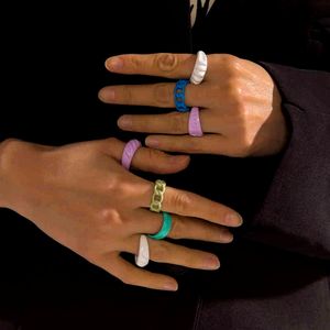 anéis de mão geométricos venda por atacado-Anéis Mulheres Coloridas e Girls Anel Set Moda Corrente Geométrica Cor Doces Mão Pintado Mosaico Jóias