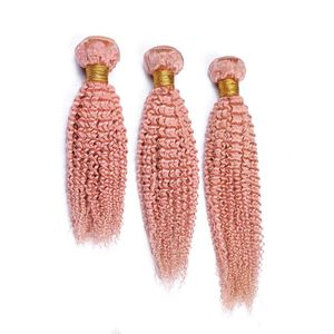 rizado cabello humano coser tejido al por mayor-Kinky rosa rosa coloreado cosido en tejido de pelo paquetes remy cabello humano trama