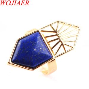 Wholesale gold engagement ring settings for sale - Group buy WOJIAER Single Natural Lapis Lazuli Gemstone Finger Ring Jewelry Women Geometric Nature Stones Party Rings Birthday Gift for Girls X3003