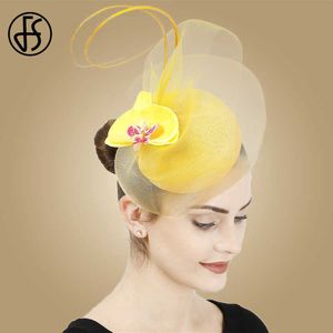 sinamay peçe toptan satış-FS Bayanlar Fascinator Şapka Baz Bej Sinamay Düğün Kilisesi Kadınlar Için Pillbox Şapka Peçe Zarif Saç Aksesuarları Şapkalar