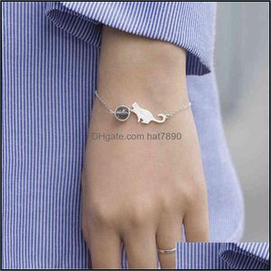 Charm Bracelets Jewelry Sterling Sier Crystal Cat Round Bead Bracelet For Women Gift Elegant Bangles Drop Delivery Lu641