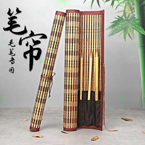 boya fırçaları ve silindirleri toptan satış-Stil Chine Fırça Perde Bez Çanta Büyük Taşınabilir Rüzgar Bambu Rulo Boyama Öğrenciler için