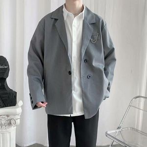 Herenpakken Blazers Pak Jacket Trend Herfst Koreaanse versie van de All Match Ruffian Knap Hong Kong stijl broche