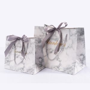 Marble Style Gifts Wrap Thank You Printed Gift Bags Paper with Ribbons Wedding Favors for Guests Baby Shower Birthday Party Decor