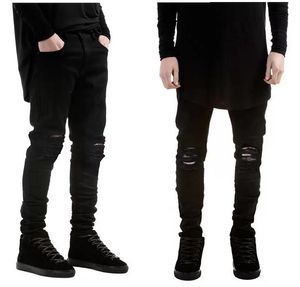 yeni yağma pantolonu toptan satış-Yeni Moda Erkekler Siyah Kot Sıska Yırtık Streç İnce Batı Hip Hop Swag Denim Motosiklet Biker Pantolon Jogger