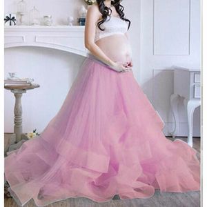 Wholesale skirts for maternity resale online - Skirts Maternity Shoot Pink Adjustable Waist Faldas Jupe Femme Tiered Women Tulle Saias Longa Maxi Long Skirt