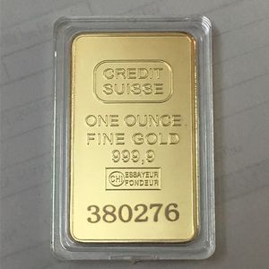 熱い非磁気クレジットスイスのインゴット1オスゴールドメッキの金額バースイスのお土産コインギフト50 x mm異なるシリアルレーザー番号