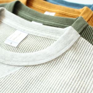 tricotar decotes camisola venda por atacado-Suéter dos homens G Pesado Jumper Americano Retro Khaki Waffle Knit Jersey Decote de Algodão de Manga Longa Camisola Homens Slim Fit Camisola