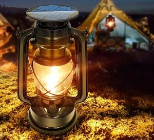 açık güneş titreşen fener toptan satış-Vintage Güneş Enerjili Lambaları Flibring Alev Fener Açık Asılı LED Gece Işıkları Dekoratif Kamp Bahçe Veranda Güverte Yard için Şükran