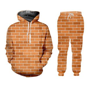 Mäns Tracksuits Ifpd st Set Red Brick Wall Print Soprts Hoodies Byxor Kvinnor Män Splicing Sweatshirts Plus Size Tracksuit Couple Outfit