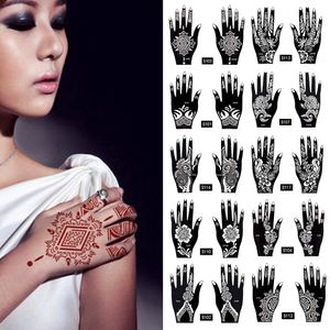 testes padrões do tatuagem do henna venda por atacado-2 pçs set tatuagem temporária estêncil desenhos corpo arte homens mulheres indianas henna padrão beleza impermeável braço falso mão reutilizar tatoo
