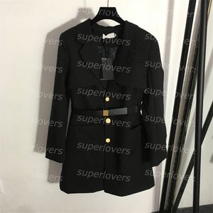 ceket için siyah kemer toptan satış-Bayan Siyah Blazer Ceket Bel Kemer Mektubu Moda Uzun Kollu Sokak Stil Takım Coat Suits