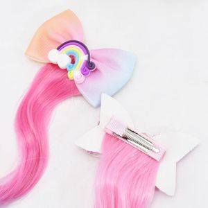 reality shows venda por atacado-Cabelo Clipes Barrettes Moda Rainbow Bowknot Multicolor Peruca Hairpin para Little Girl Rua Reality Show Color Longo Adesivo Acessórios
