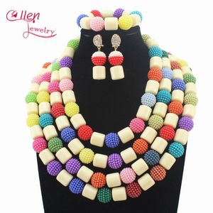 weiße korallen perlen schmuck set großhandel-Ohrringe Halskette Nigerianer Hochzeit Afrikanische Weiße Koralle Perlen Schmuck Set Kostüm Fuschia Rosa Sets W13679
