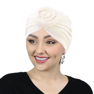 yeni müslüman moda toptan satış-Yeni Moda Bayanlar Pamuk Elastik Türban Vintage Hijab Kafa Wrap Bere Şapka Müslüman Bandana Şapkalar Saç Aksesuarları