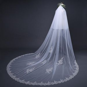 Wholesale cathedral veil with blusher resale online - Bridal Veils M Lace Appliques Edge Cathedral Length Veil Long Wedding Blusher Accessories