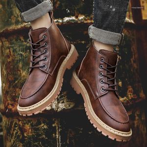 Boots Men Shoes Winter Retro Tooling Booties Casual Cool Handsome Leather Motorcycle Male Lace up Work Shoes1