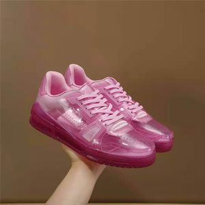 Lyxig designer casual skor rosa gelé transparent tränare sneakers toppkvalitet med låda
