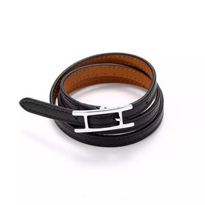 luxury digner jewelry mens bracelets H leather cuffs wo bracelet fashion bangle with three loops stainls steel lovers friendship bangl