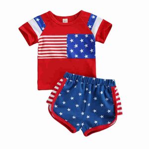 衣料品セット0 mユニセックスベビーインディペンデンデスTシャツショーツアメリカの国旗プリント幼児男の子セット夏の幼児の女の子2本