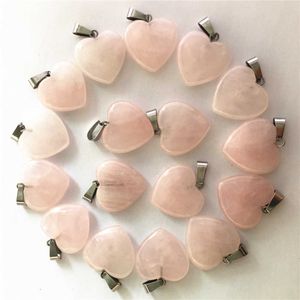 Fashion Natural Stone Heart Pink Roses Quartz Pendant Women Healing Charms Romantic Necklaces Parts Jewelry mm G0927