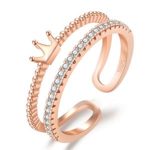 einstellbare kubische zirkonia-ringe großhandel-Princess Crown Band Ringe für Frauen Mädchen Zirkonia Einstellbare Open Index Fingerring Modeschmuck