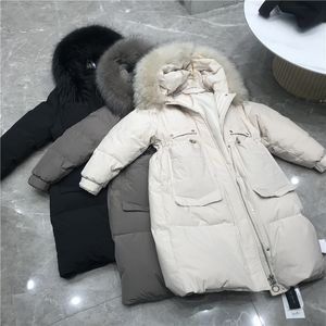 Wholesale wool over coat for sale - Group buy Thickened Down Jacket New Women s Winter Middle Long Over the Knee Waist Thin Warm Real Wool Collar Coat