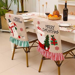 Santa Claus Snowman Christmas Chair Covers Ruffle Linen Dining Seat Cover Sleeve Xmas Party Ornament Restaurant Decoartion GWD12276