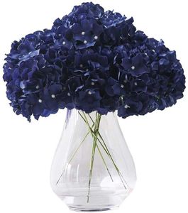 темно-синий шелк цветы оптовых-Декоративные цветы венки шт Темно синяя Искусственная гортензия Цветочная головка шелк для свадебных церемоний Целесообразные украшения с стеблями