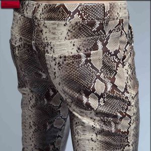 calças de couro marrom mens venda por atacado-2020 Moda Homens Slim Faux Python Snake Imprimir Calças de Pessoas Homens PU Calças de Couro Calças Chandal Masculino Alta Qualidade