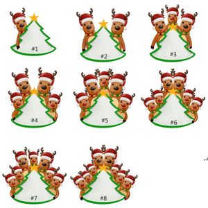 cordones de pvc al por mayor-Resina en blanco Soft PVC Decoraciones navideñas Elk Colgante de la familia de cabezas Adornos de Navidad DIY Nombre y Bendición con Lanyard GWD11535