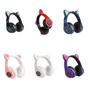 mikrofonlu kedi kulaklıklar toptan satış-LED Kedi Kulak Gürültü Kepekli Kulaklıklar Bluetooth Gençler Çocuklar Kulaklık Destek TF Kart mm Fiş MIC Renkler