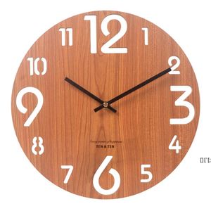 12 reloj al por mayor-Relojes de pared Reloj de madera D Diseño moderno Nordic Niños Decoración de la decoración Art Art Hollow Watch Decoración del hogar pulgadas RRA10699
