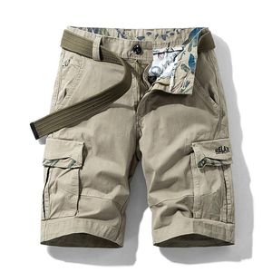Heren jeans Zomer Baggy Multi Pocket Military Cargo Shorts Mannelijke katoenen Khaki Mens Tactische Korte Broek Geen Belt