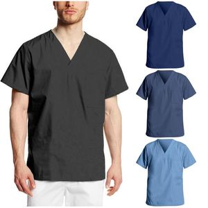 Men s T Shirts Men Solid Color Short Sleeve V Neck Tops Nursing Working Uniform Fashion Protect Uniforms Enfermero Hombre
