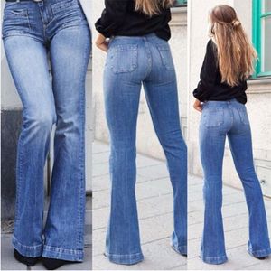 узкие джинсы длинные ноги
 оптовых-Женские джинсы расклешенные тощие винтажные Урожай длинные джинсовые брюки осень высокая талия эластичная широкая нога задыхается Femme синий брюк Mujer