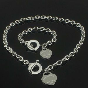 Hot sell Birthday Christmas Gift Silver Love Necklace Bracelet Set Wedding Statement Jewelry Heart Pendant Necklaces Bangle Sets in