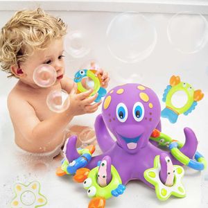 juguetes de bebé púrpura al por mayor-6 unids Baby Bath Toys Play Water flotante Lindo Dibujos animados Pulpo Púpulo con Anillos Hoopla Juguete de baño interactivo para Niños Regalo H1015