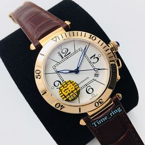 GB Toppversion W31077U2 Vit Datum Ring Rose Guld Stålväska Automatisk mekanisk rörelse Mens Watch Brown Leather Strap Brand Watches