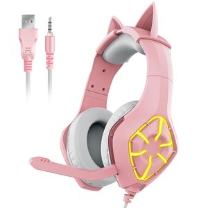 GS Kot Ucha słuchawki Bluetooth dla dzieci Dziewczyna Różowe Śliczne Słuchawki Przewodowe Kreskówki Stereo Pałąk Słuchawki