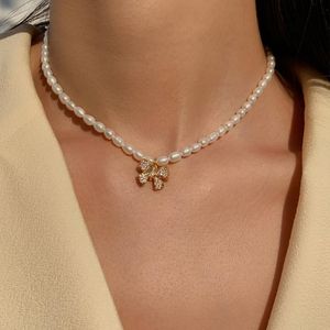 Wholesale pearl fairy lights resale online - Pendant Necklaces Gentle Summer Light Luxury Freshwater Pearl Butterfly Neck Chain Fairy Collarbone Temperament Necklace