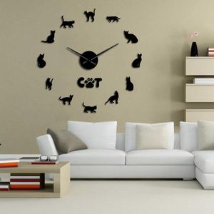 büyük kedi ırkları toptan satış-Duvar Saatleri Tüysüz Kedi Sphynx D DIY Saat Dekor Sticker Ayna Sfenks Çerçevesiz Büyük Kit Üretim Sanatı