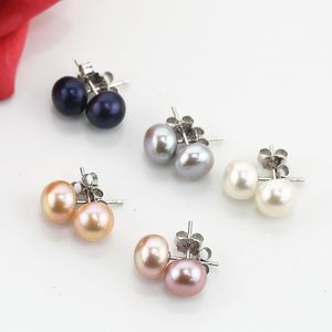 Wholesale pearl button earrings resale online - 7 mm Classical Natural Freshwater Button Pearl Earring Studs Sterling Silver for Women Girls Gift Jewelry