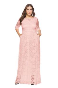 abiye cepler toptan satış-Artı Boyutu kadın Yeni Hollow Dantel Cep Elbise Avrupa ve Amerikan Yüksek Kaliteli Abiye Uzun Etek