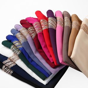 ingrosso involucri di perle-Sciarpe Donne musulmane Bolle Chiffon Hijab Fascia con borchie di diamanti Perle Sciarpa semplice Sciarpa di colore solido Scialli involucro
