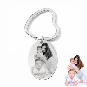 özel resim anahtarlıklar toptan satış-Anahtarlıklar özel po kazınmış kadın hediye paslanmaz çelik kişiselleştirilmiş resim anahtar yüzük Keepsake Carabinner tuşları için