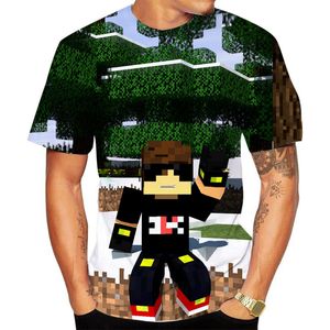 Wholesale squared pattern resale online - Printed three dimensional square stitching anime pattern men s D T shirt short sleeved party top street round neck summer Minecraft