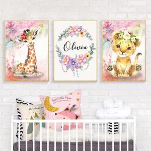 ingrosso nomi art.-Dipinti Personalizzati Ragazza Nome Poster Nursery Personalizzato Wall Art Stampa Elefante Giraffa Lion Canvas Pittura Decorazione Baby Bedroom